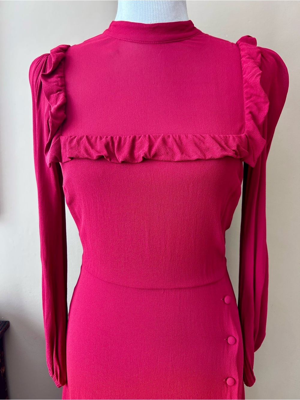 Reformation Gillian Dress Red Long Sleeve Ruffle Size 6 - Picture 4 of 13